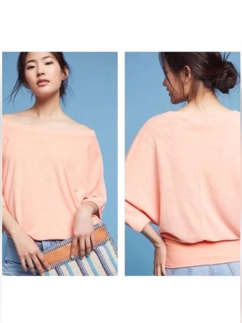 Anthropologie Peach Off-Shoulder Lightweight Knit Top